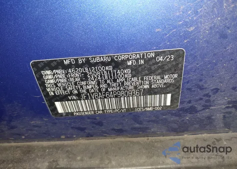 2023 Subaru Wrx Premium из США, поврежденный, VIN JF1VBAF64P9809367